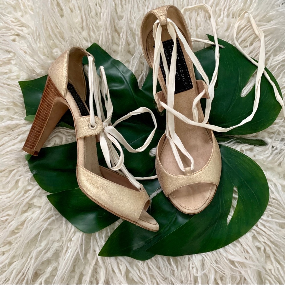Marc Jacobs Lace Up Gold Heels Size 10.5
